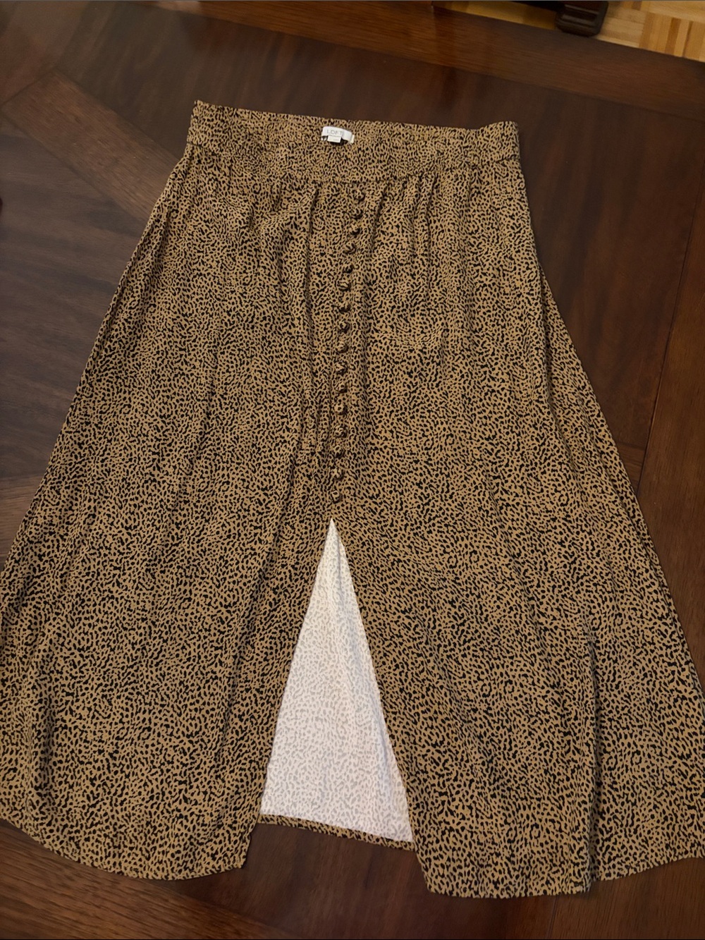 LOFT Button Front Animal Print Midi Skirt in Tan and Black
